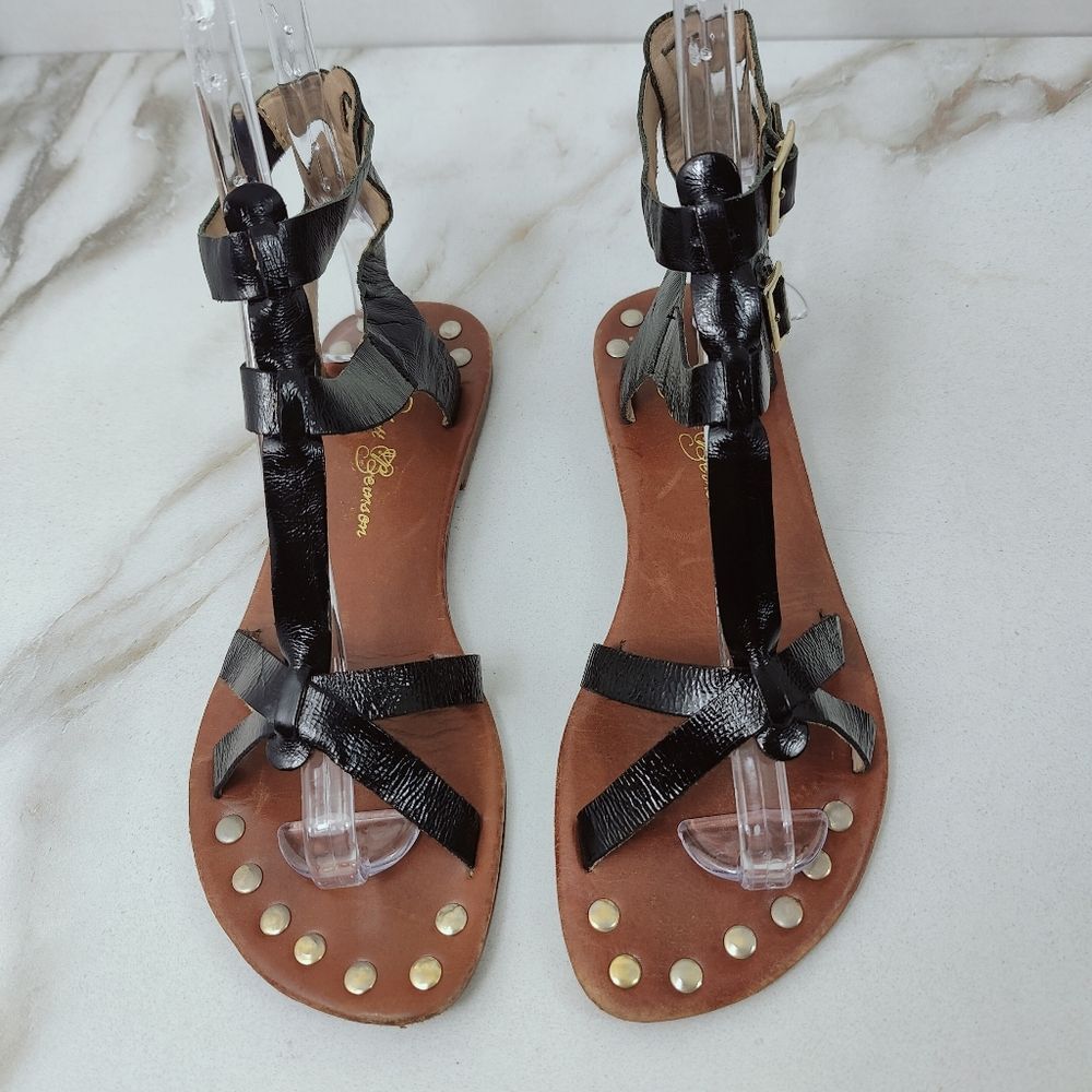Matt Bernson Black Patent Leather Gladiator Sandals, Sz 7
